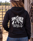 Get Ranchy Hoodie in Black — female model, back view