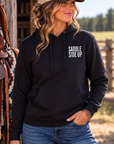 Get Ranchy Hoodie in Black — female model, front view