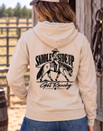 Get Ranchy Hoodie in Bone — female model, back view