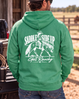 Get Ranchy Hoodie in Kelly Green Heather — male model, back view