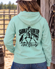 Get Ranchy Hoodie in Mint — female model, back view