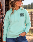 Get Ranchy Hoodie in Mint — female model, front view