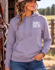 Get Ranchy Hoodie in Plum — female model, front view