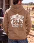 Get Ranchy Hoodie in Saddle — male model, back view