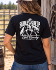 Get Ranchy Tee in Black — female model, back view