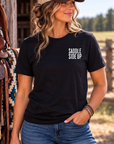 Get Ranchy Tee in Black — female model, front view