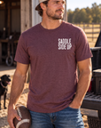 Get Ranchy Tee in Dark Maroon — male model, front view