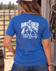 Get Ranchy Tee in Heather Deep Royal — female model, back view