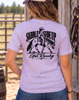 Get Ranchy Tee in Orchid — female model, back view