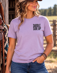 Get Ranchy Tee in Orchid — female model, front view