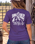 Get Ranchy Tee in Purple — female model, back view