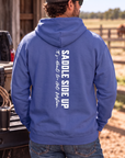 Get Western Hoodie in Cobalt — male model, back view