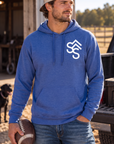 Get Western Hoodie in Cobalt — male model, front view