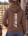 Get Western Hoodie in Cocoa — female model, back view