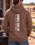 Get Western Hoodie in Cocoa — male model, back view