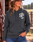 Get Western Hoodie in Dark Heather — female model, front view