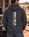 Get Western Hoodie in Dark Heather — male model, back view
