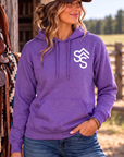 Get Western Hoodie in Purple — female model, front view