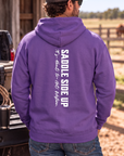 Get Western Hoodie in Purple — male model, back view
