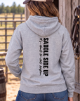 Get Western Hoodie in Ring Spun Sport Grey — female model, back view