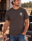 Get Western Tee in Dark Chocolate — male model, front view