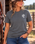Get Western Tee in Heather Dark Grey — female model, front view