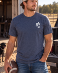 Get Western Tee in Heather Navy — male model, front view