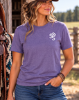 Get Western Tee in Heather Purple — female model, front view