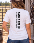 Get Western Tee in White — female model, back view