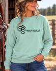 Logo Crew in Chalky Mint — female model, front view