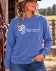 Logo Crew in Flo Blue — female model, front view