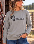 Logo Crew in Grey — female model, front view