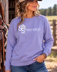 Logo Crew in Violet — female model, front view