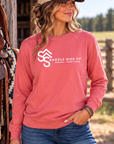 Logo Crew in Watermelon — female model, front view