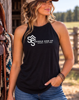 Logo Tank in Black — female model, front view