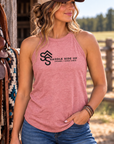Logo Tank in Blush Frost — female model, front view