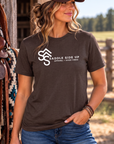 Logo Tee in Dark Chocolate — female model, front view