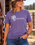 Logo Tee in Heather Purple — female model, front view