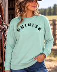 Reining Crew in Chalky Mint — female model, front view