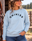 Reining Crew in Chambray — female model, front view