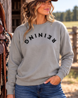 Reining Crew in Grey — female model, front view