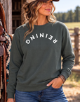 Reining Crew in Pepper — female model, front view