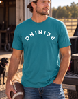 Reining Tee in Tropical Blue — male model, front view