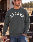 Saddle Crew in Pepper — male model, front view