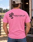 The Brand Tee in Awareness Pink Heather — male model, back view