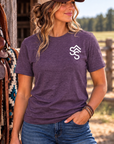 The Brand Tee in Heathered Eggplant — female model, front view