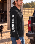 The Branded Zip in Black — male model, side view