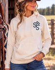 Western Freedom Hoodie in Bone — female model, front view