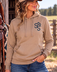 Western Freedom Hoodie in Sandstone — female model, front view