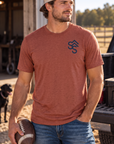 Western Freedom Tee in Heathered Russet — male model, front view